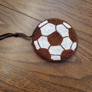Beaded Soccer Ball Zipper Style Coin Purse w/ strap